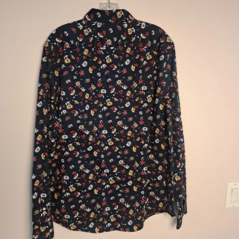 Penguin Mens Flower shirt Large full button down collared shirt Dark blue org.89